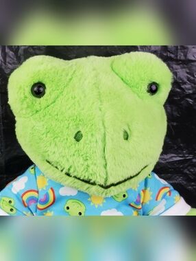 Build-A-Bear BAB Spring Green Frog in Rainbow Sleeper Pajamas Rainbow - EUC